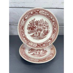 2 Royal China Memory Lane Pink Red Bread & Butter Plates